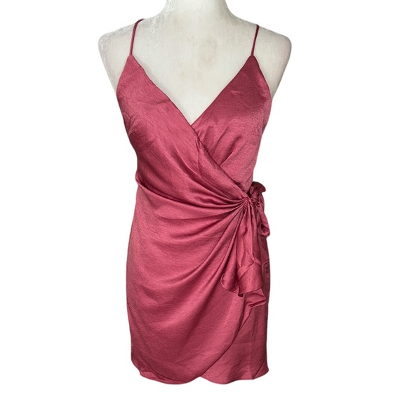 NWT Hello Molly If The Gown Fits Satin Wrap Draped Mini Dress in Rose - 6 - Picture 5 of 16
